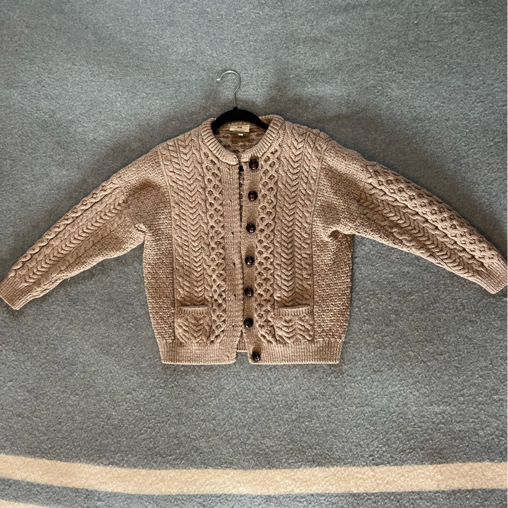 Wool cardigan 100% wool beige knit sweater
